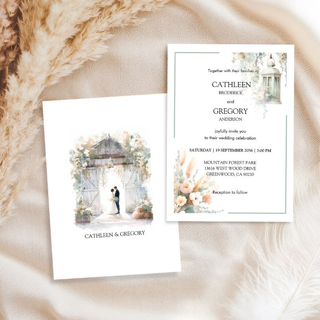 Rustic Pastel Earthy Tones Watercolor Barn Wedding Invitation (Creator Uploaded)