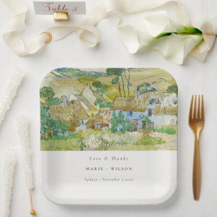 Rustic Pastel Fields Mountain Landscape Wedding Paper Plate