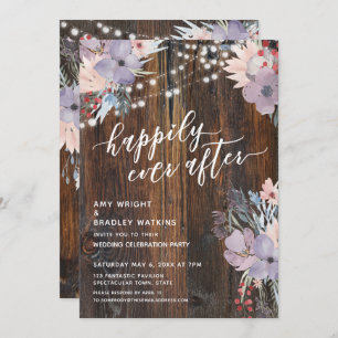 Rustic Pastel Flowers & Lights Happily Ever After Invitation