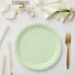 Rustic, Pastel Green Gingham Pattern Paper Plate