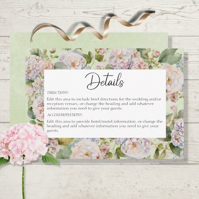 Rustic Pastel Hydrangea Floral Monogram Sage Green Enclosure Card (Creator Uploaded)