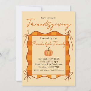 Rustic Pastel Orange Gingham Friendsgiving Invitation