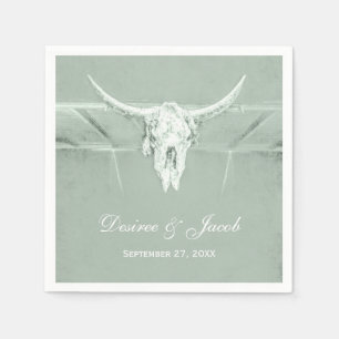 Rustic Pastel Sage Green White Western Cow Skull Napkin