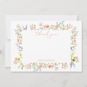 Rustic Pastel Wildflower Frame Bridal Shower Flat Thank You Card