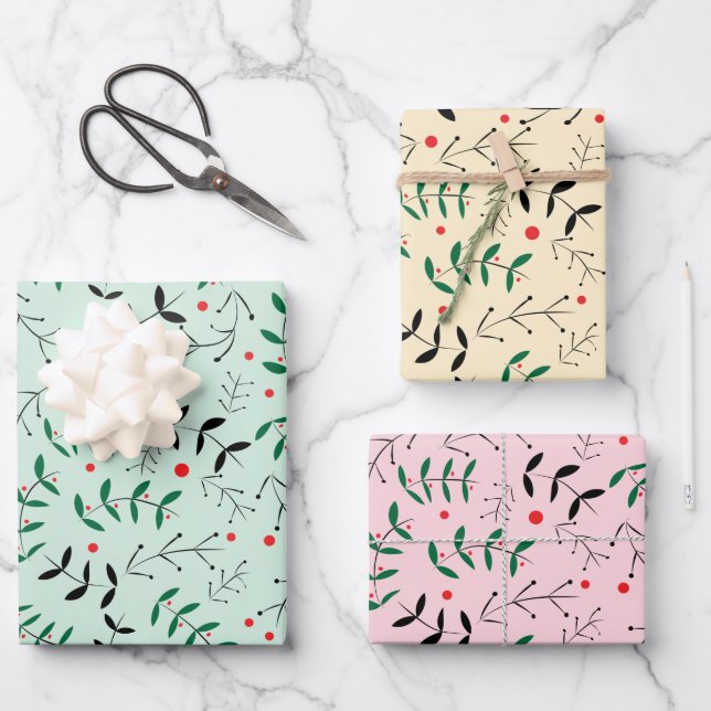 Rustic Pastel Winter Woodland Greenery Wrapping Paper Sheet (Front)