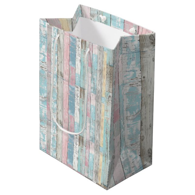 Rustic Pastel Wood Panel Gift Bag (Front Angled)