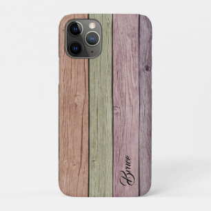 Rustic Pastel Wood Plank Customizable Name  iPhone 11 Pro Case