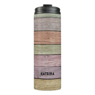 Rustic Pastel Wood Plank Customizable Name  Thermal Tumbler