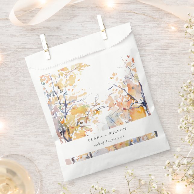 Rustic Pastel Yellow Autumn Fall Landscape Wedding Favour Bag (Clipped)