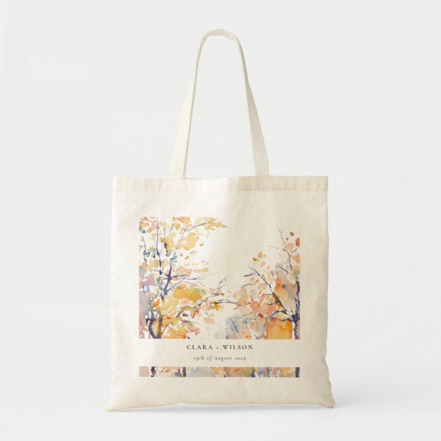 Rustic Pastel Yellow Autumn Fall Landscape Wedding Tote Bag (Front)