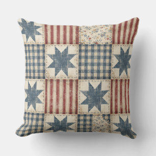 Rustic Patchwork Americana Quilt Pattern Outdoor Pillow