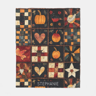 Rustic Patchwork   Folk Art Autumn Quilt Pattern Fleece Blanket