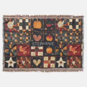 Rustic Patchwork Folk Art Autumn Quilt Pattern Throw Blanket