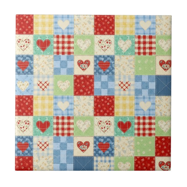 Rustic Patchwork Hearts Picnic Pattern (1) Tile (Front)