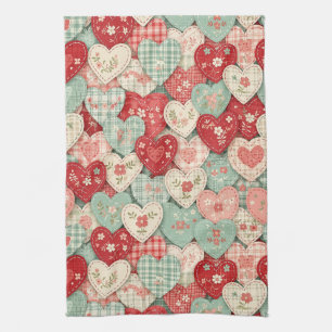 Rustic Patchwork Hearts Picnic Pattern (2) Kitchen Towel