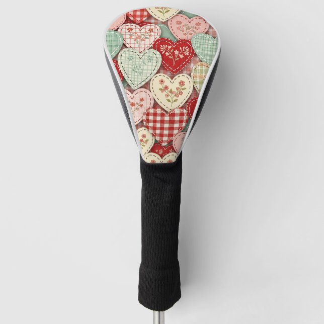 Rustic Patchwork Hearts Picnic Pattern (3) Golf Head Cover (Front)