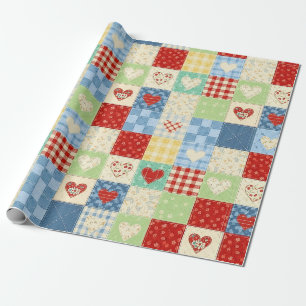 Rustic Patchwork Hearts Picnic Pattern Wrapping Paper