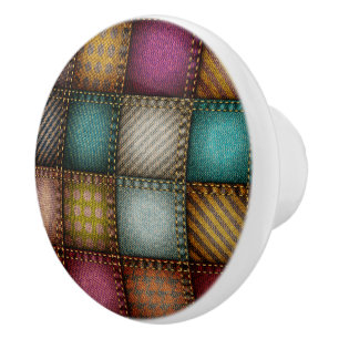 Rustic Patchwork Image Ceramic Knob