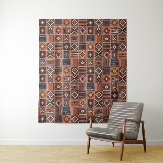 Rustic Patchwork Kilim Geometric Tapestry (In Situ)
