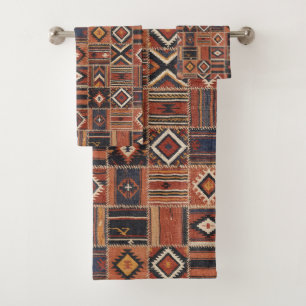 Rustic Patchwork Kilim Geometric Tapestry Bath Towel Set