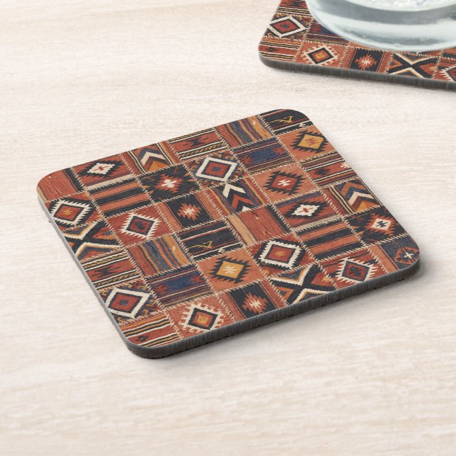 Rustic Patchwork Kilim Geometric Tapestry Coaster (Left Side)