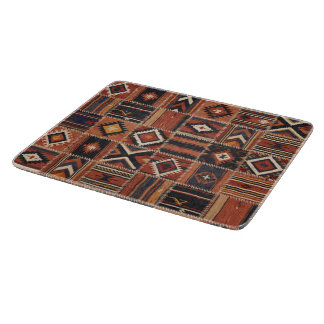 Rustic Patchwork Kilim Geometric Tapestry Cutting Board