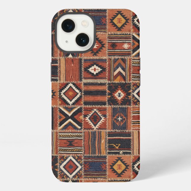 Rustic Patchwork Kilim Geometric Tapestry iPhone Case (Back)