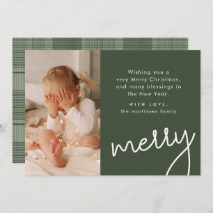 Rustic Patchwork Plaid Merry Christmas Photo Holiday Card