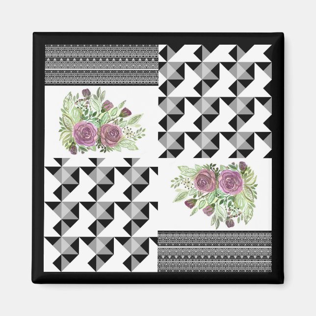 Rustic, patchwork, roses magnet (Front)