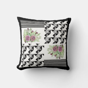 Rustic, patchwork, roses throw pillow