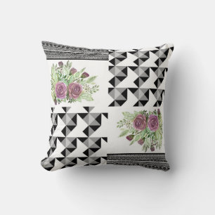 Rustic, patchwork, roses throw pillow