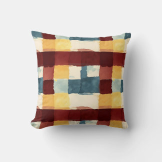 Rustic Patchwork Watercolor Throw Pillow