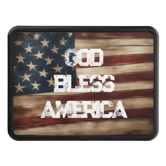 Rustic Patriotic American Flag God Bless America Trailer Hitch Cover (Front)