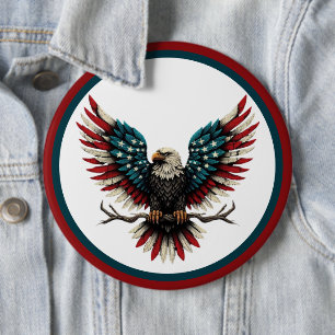 Rustic patriotic American/USA bald eagle 6 Inch Round Button