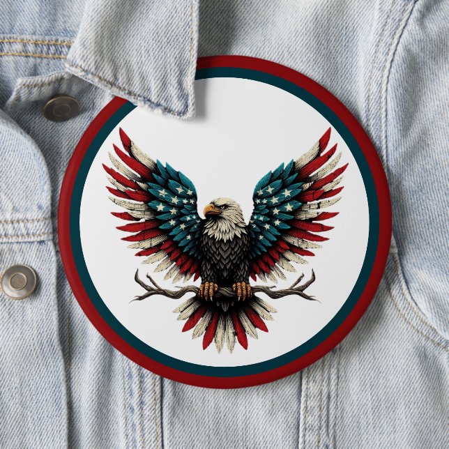 Rustic patriotic American/USA bald eagle 6 Inch Round Button (In Situ)