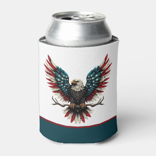 Rustic patriotic American/USA bald eagle Can Cooler (Can Front)