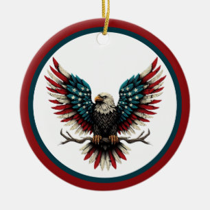 Rustic patriotic American/USA bald eagle Ceramic Ornament