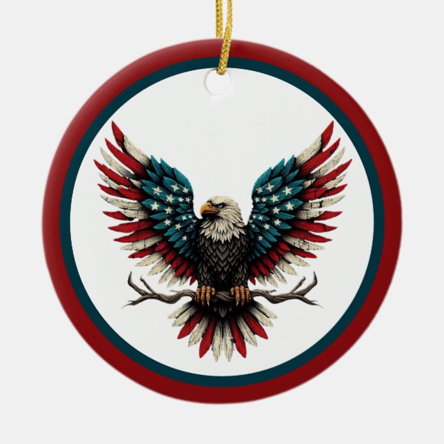 Rustic patriotic American/USA bald eagle Ceramic Ornament (Front)