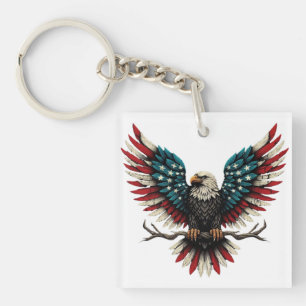 Rustic patriotic American/USA bald eagle Keychain
