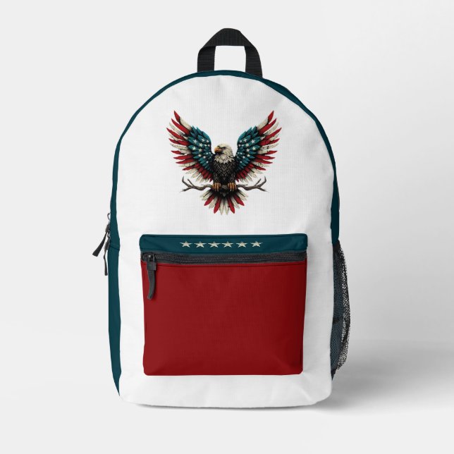 Rustic patriotic American/USA bald eagle Printed Backpack (Front)