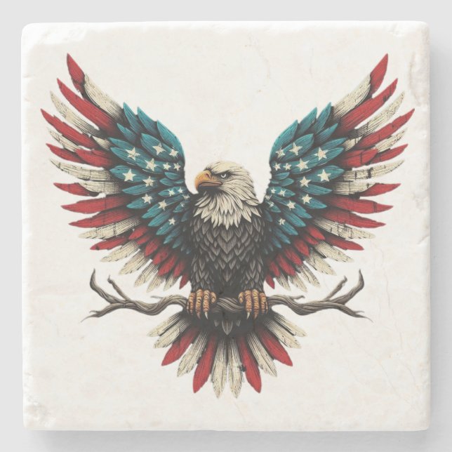 Rustic patriotic American/USA bald eagle Stone Coaster (Front)