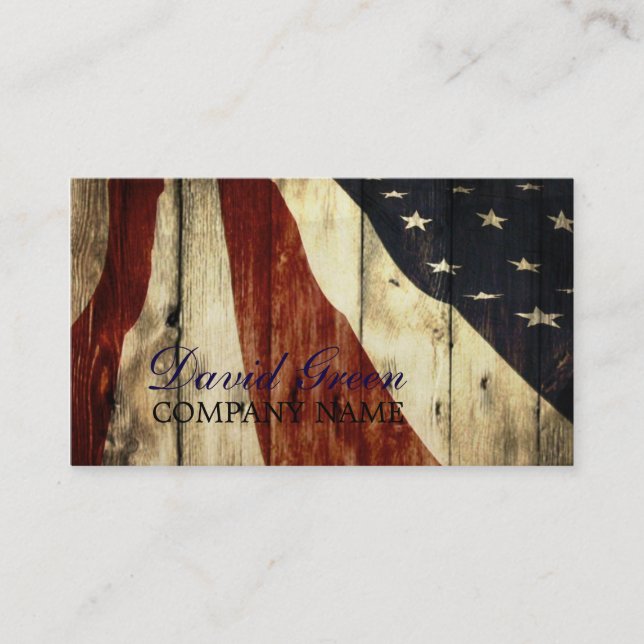Rustic Patriotic American Wooden Construction Business Card (Front)