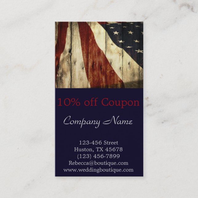 Rustic Patriotic American Wooden Construction Discount Card (Front)