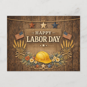 Rustic Patriotic Barnwood Happy Labor Day Holiday Postcard
