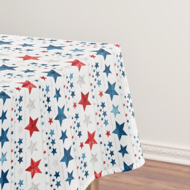 Rustic Patriotic Red, White and Blue Stars Tablecloth (In Situ)