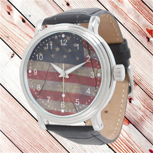 Rustic Patriotic Red White Blue US Flag Segment Watch