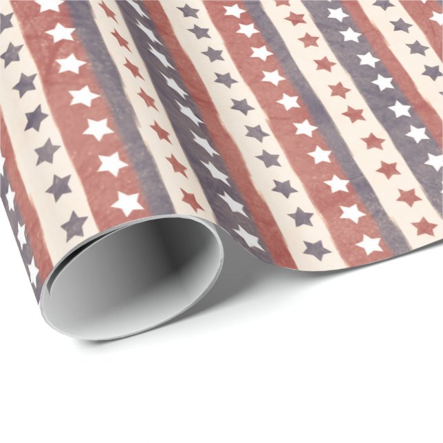 Rustic Patriotic Stars and Stripes Wrapping Paper (Roll Corner)