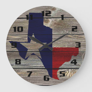 Rustic Patriotic Texas Map and Flag Large Clock