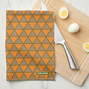 Rustic pattern of triangles orange and grey chic kitchen towel
