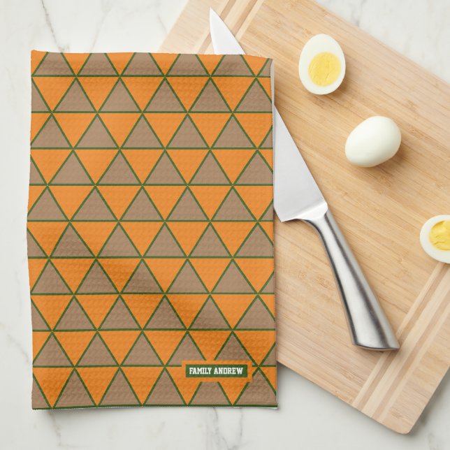 Rustic pattern of triangles orange and grey chic kitchen towel (Quarter Fold)